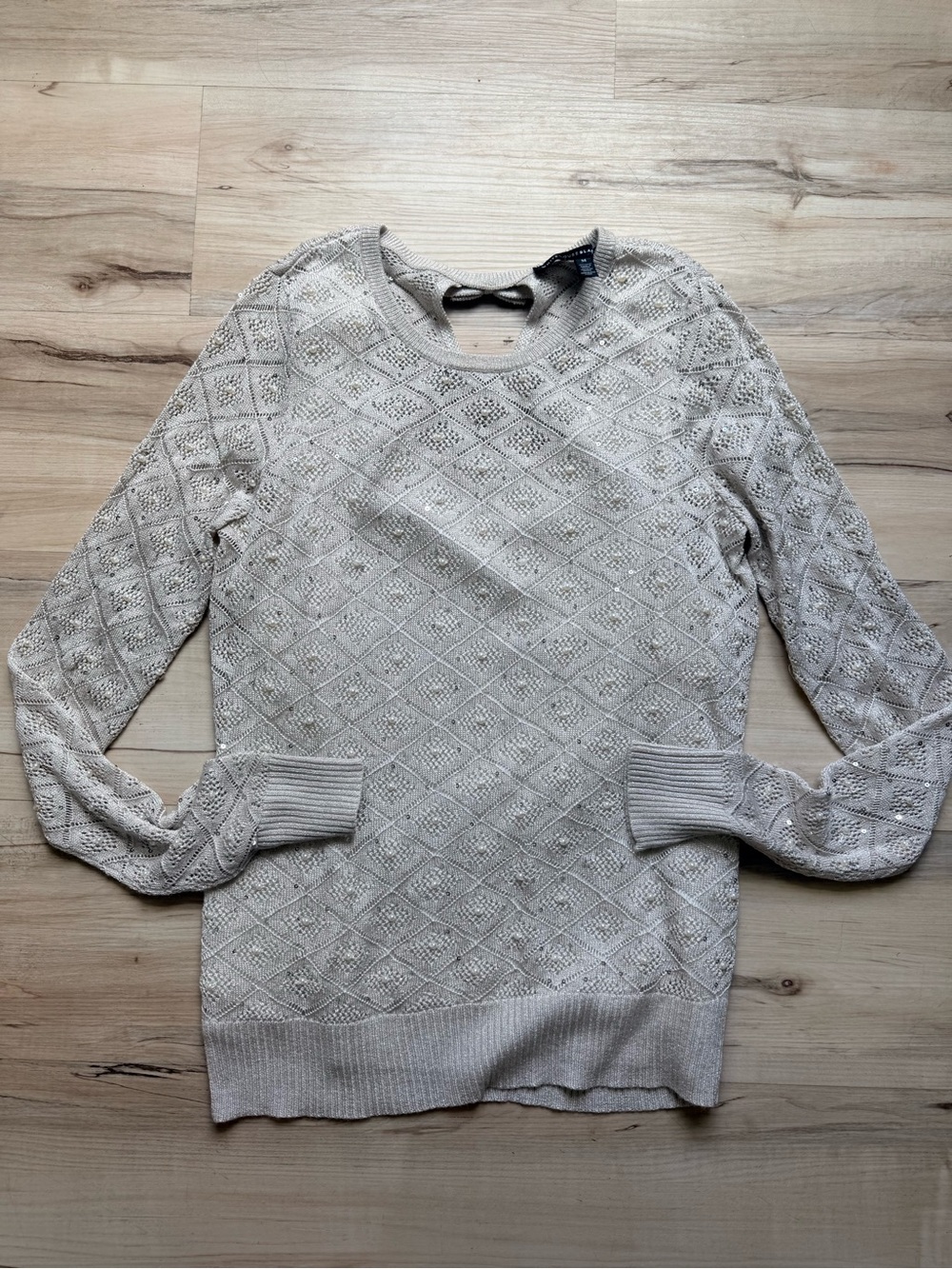 White House Black Market Cream Diamond-Knit Crewneck Sweater